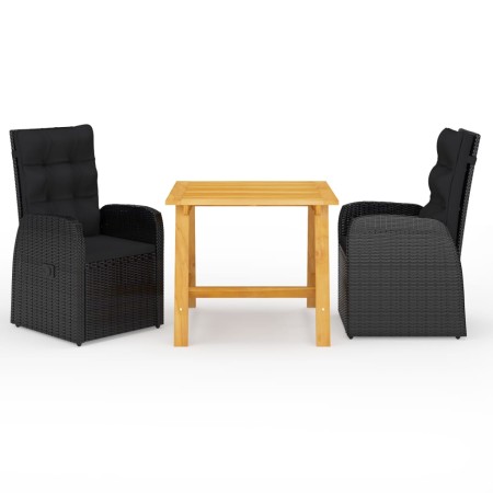 Juego de comedor para jardín 3 piezas negro
