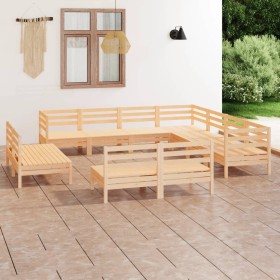 Juego de muebles de jardín 11 piezas madera maciza de pino