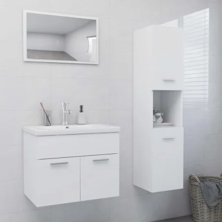 Badmöbel-Set aus weißem Holzwerkstoff von vidaXL, Badezimmermöbel - Ref: Foro24-3070955, Preis: 114,62 €, Rabatt: %
