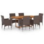 Set de comedor de jardín 7 piezas ratán sintético marrón