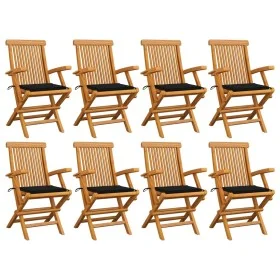Gartenstühle 8 Stück aus massivem Teakholz mit schwarzen Kissen von vidaXL, Gartenstühle - Ref: Foro24-3072896, Preis: 640,89...