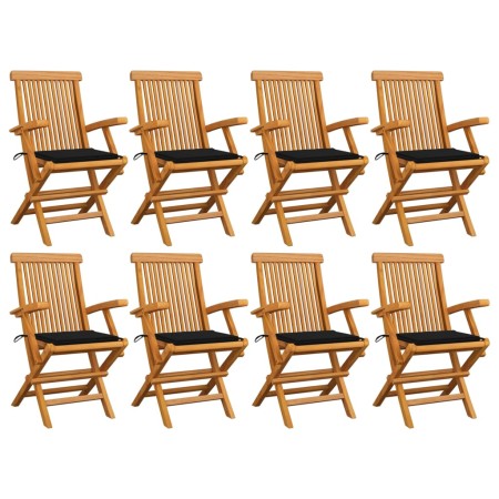 Gartenstühle 8 Stück aus massivem Teakholz mit schwarzen Kissen von vidaXL, Gartenstühle - Ref: Foro24-3072896, Preis: 657,47...