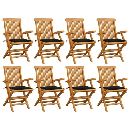 Sillas de jardín 8 uds madera maciza de teca con cojines negros de vidaXL, Sillas de jardín - Ref: Foro24-3072896, Precio: 63...