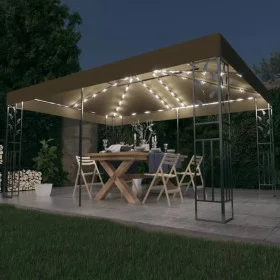 Double roof gazebo and taupe gray LED light strip 3x4 m 180 g/m² by vidaXL, Tents and gazebos - Ref: Foro24-3070313, Price: 2...