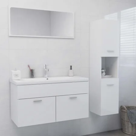 Glänzend weißes Badezimmermöbelset aus Holzwerkstoff von vidaXL, Badezimmermöbel - Ref: Foro24-3070979, Preis: 146,12 €, Raba...