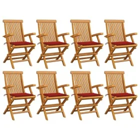 Garden chairs 8 units solid teak wood with red cushions by vidaXL, Garden chairs - Ref: Foro24-3072895, Price: 640,54 €, Disc...