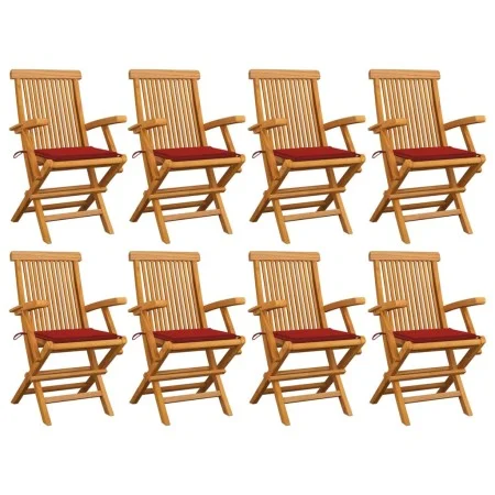 Garden chairs 8 units solid teak wood with red cushions by vidaXL, Garden chairs - Ref: Foro24-3072895, Price: 640,54 €, Disc...