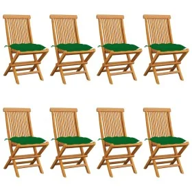 Gartenstühle 8 Stück aus massivem Teakholz mit grünen Kissen von vidaXL, Gartenstühle - Ref: Foro24-3072937, Preis: 460,65 €,...