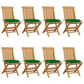 Gartenstühle 8 Stück aus massivem Teakholz mit grünen Kissen von vidaXL, Gartenstühle - Ref: Foro24-3072937, Preis: 481,18 €,...