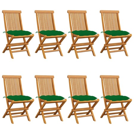 Garden chairs 8 pcs solid teak wood with green cushions by vidaXL, Garden chairs - Ref: Foro24-3072937, Price: 481,23 €, Disc...