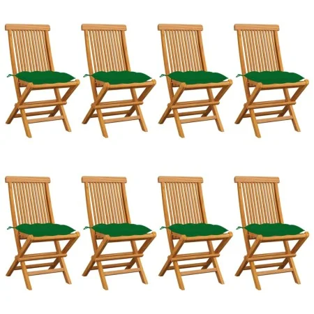 Sillas de jardín 8 uds madera maciza de teca con cojines verdes de vidaXL, Sillas de jardín - Ref: Foro24-3072937, Precio: 46...