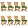 Sillas de jardín 8 uds madera maciza de teca con cojines verdes de vidaXL, Sillas de jardín - Ref: Foro24-3072937, Precio: 46...