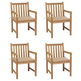 4 Stk. Gartenstühle aus massivem Teakholz mit beigen Kissen von vidaXL, Gartenstühle - Ref: Foro24-3073007, Preis: 591,44 €, ...