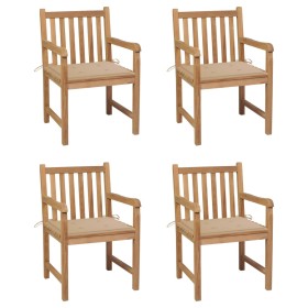 Garden chairs 4 units solid teak wood with beige cushions by vidaXL, Garden chairs - Ref: Foro24-3073007, Price: 615,60 €, Di...