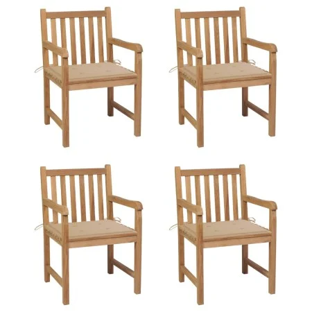 4 Stk. Gartenstühle aus massivem Teakholz mit beigen Kissen von vidaXL, Gartenstühle - Ref: Foro24-3073007, Preis: 589,83 €, ...