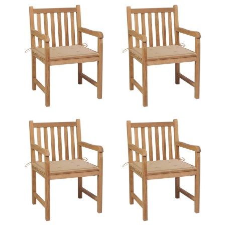 4 Stk. Gartenstühle aus massivem Teakholz mit beigen Kissen von vidaXL, Gartenstühle - Ref: Foro24-3073007, Preis: 615,60 €, ...