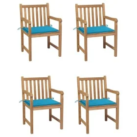 Gartenstühle 4 Stück aus massivem Teakholz mit blauen Kissen von vidaXL, Gartenstühle - Ref: Foro24-3073008, Preis: 570,13 €,...