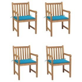Gartenstühle 4 Stück aus massivem Teakholz mit blauen Kissen von vidaXL, Gartenstühle - Ref: Foro24-3073008, Preis: 593,80 €,...