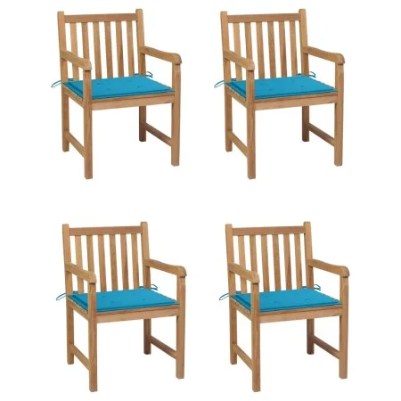 Sillas de jardín 4 uds madera maciza de teca con cojines azules de vidaXL, Sillas de jardín - Ref: Foro24-3073008, Precio: 56...