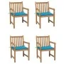 Sillas de jardín 4 uds madera maciza de teca con cojines azules de vidaXL, Sillas de jardín - Ref: Foro24-3073008, Precio: 56...