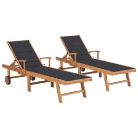 Sun loungers 2 units solid teak wood with anthracite cushion by vidaXL, Loungers - Ref: Foro24-3073186, Price: 594,07 €, Disc...