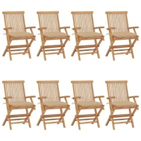 Gartenstühle 8 Stück aus massivem Teakholz mit beigen Kissen von vidaXL, Gartenstühle - Ref: Foro24-3072907, Preis: 630,98 €,...