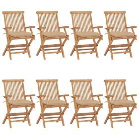 Gartenstühle 8 Stück aus massivem Teakholz mit beigen Kissen von vidaXL, Gartenstühle - Ref: Foro24-3072907, Preis: 655,69 €,...