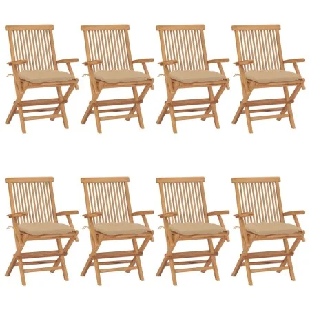 Garden chairs 8 pcs solid teak wood with beige cushions by vidaXL, Garden chairs - Ref: Foro24-3072907, Price: 630,98 €, Disc...