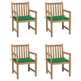 Gartenstühle 4 Stück aus massivem Teakholz mit grünen Kissen von vidaXL, Gartenstühle - Ref: Foro24-3073009, Preis: 581,30 €,...