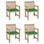 Sillas de jardín 4 uds madera maciza de teca con cojines verdes de vidaXL, Sillas de jardín - Ref: Foro24-3073009, Precio: 58...