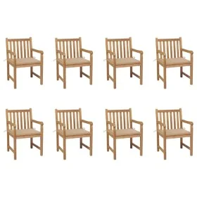 Garden chairs 8 pcs solid teak wood beige cushions by vidaXL, Garden chairs - Ref: Foro24-3073061, Price: 1,00 €, Discount: %