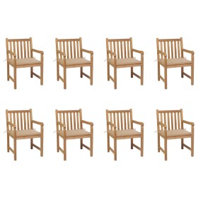 Sillas de jardín 8 uds madera maciza de teca cojines beige