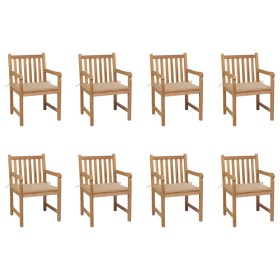 Sillas de jardín 8 uds madera maciza de teca cojines beige de vidaXL, Sillas de jardín - Ref: Foro24-3073061, Precio: 1,00 €,...