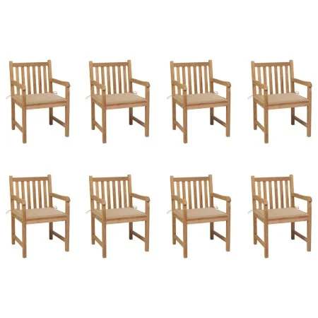Garden chairs 8 pcs solid teak wood beige cushions by vidaXL, Garden chairs - Ref: Foro24-3073061, Price: 1,00 €, Discount: %