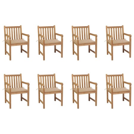 Gartenstühle 8 Stück massives Teakholz beige Kissen von vidaXL, Gartenstühle - Ref: Foro24-3073061, Preis: 1,00 €, Rabatt: %