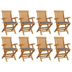 Sillas de jardín 8 uds madera maciza de teca con cojines grises de vidaXL, Sillas de jardín - Ref: Foro24-3072890, Precio: 65...