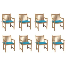 Garden chairs 8 pcs solid teak wood cushions blue by vidaXL, Garden chairs - Ref: Foro24-3073062, Price: 1,00 €, Discount: %