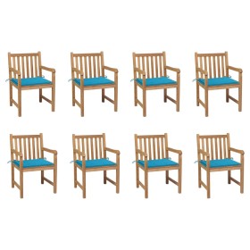 Gartenstühle 8 Stück, Kissen aus massivem Teakholz, blau von vidaXL, Gartenstühle - Ref: Foro24-3073062, Preis: 1,00 €, Rabat...