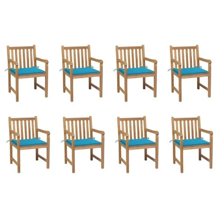 Garden chairs 8 pcs solid teak wood cushions blue by vidaXL, Garden chairs - Ref: Foro24-3073062, Price: 1,00 €, Discount: %