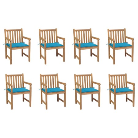 Gartenstühle 8 Stück, Kissen aus massivem Teakholz, blau von vidaXL, Gartenstühle - Ref: Foro24-3073062, Preis: 1,00 €, Rabat...
