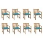 Garden chairs 8 pcs solid teak wood cushions blue by vidaXL, Garden chairs - Ref: Foro24-3073062, Price: 1,00 €, Discount: %