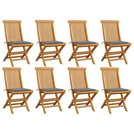 Gartenstühle 8 Stück aus massivem Teakholz mit grauen Kissen von vidaXL, Gartenstühle - Ref: Foro24-3072918, Preis: 485,43 €,...