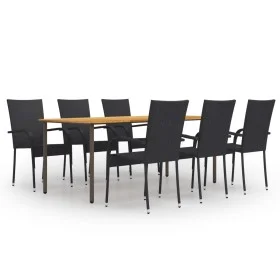 7-teiliges Gartenesszimmer-Set aus schwarzem PE-Rattan von vidaXL, Gartensets - Ref: Foro24-3072502, Preis: 569,44 €, Rabatt: %