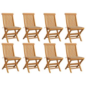 Gartenstühle 8 Einheiten aus massivem Teakholz mit beigen Kissen von vidaXL, Gartenstühle - Ref: Foro24-3072920, Preis: 515,6...