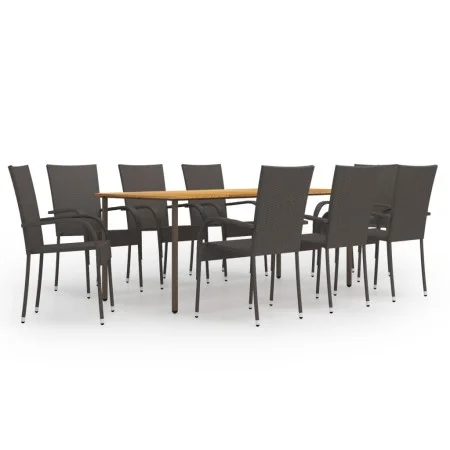 Set de muebles de comedor de jardín 9 piezas de ratán marrón de vidaXL, Conjuntos de jardín - Ref: Foro24-3072504, Precio: 70...
