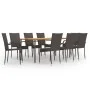 Set de muebles de comedor de jardín 9 piezas de ratán marrón de vidaXL, Conjuntos de jardín - Ref: Foro24-3072504, Precio: 70...