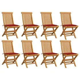 Garden chairs 8 units solid teak with red cushions by vidaXL, Garden chairs - Ref: Foro24-3072923, Price: 494,66 €, Discount: %