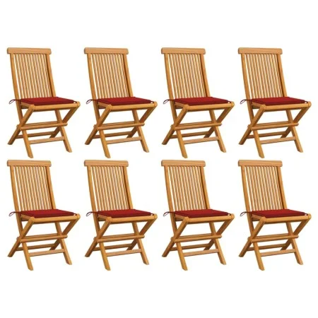 Gartenstühle 8 Einheiten aus massivem Teakholz mit roten Kissen von vidaXL, Gartenstühle - Ref: Foro24-3072923, Preis: 494,66...