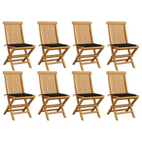 Gartenstühle 8 Einheiten aus Teakholz mit schwarzen Kissen von vidaXL, Gartenstühle - Ref: Foro24-3072924, Preis: 494,66 €, R...