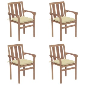 Stackable garden chairs 4 pcs solid teak wood with cushions by vidaXL, Garden chairs - Ref: Foro24-3073396, Price: 512,45 €, ...